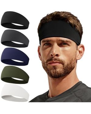 Peneyon 5 Pack Moisture Wicking Sports Headbands Lightweight Non Slip Workout Gear - Black
