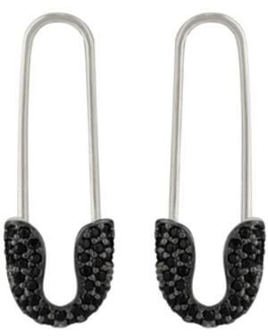 Spero London Black Pave Safety Pin Earring Jeweled Sterling - White