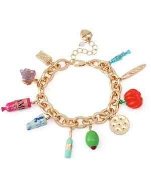 Betsey Johnson Faux Stone Girl Dinner Charcuterie Charm Bracelet - White