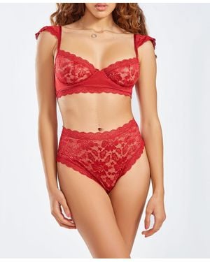 iCollection 2 Piece Lace Bralette And Panty Lingerie Set - Red