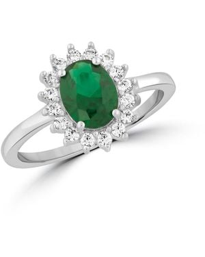 Simona Elegant Oval Halo Cz Flower Design Ring - Green