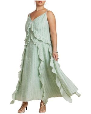 Eloquii Textured Ruffle Cami Dress - Green