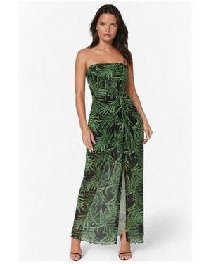 Bebe Printed Mesh Twist Waist Strapless Maxi Dress - Green