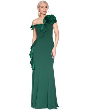 White Tie By Shani Asymmetric Ruffled Sleeveless Gown - Green