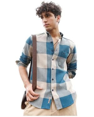 Campus Sutra Azure & Off-white Buffalo-woven Regular Shirt - Blue