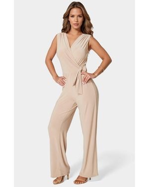 Bebe Jersey Wrap Tie Jumpsuit - Natural