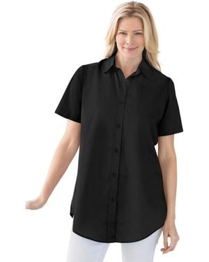 Woman Within Plus Size Short Sleeve Shirt - Black