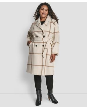 DKNY Plus Size Belted Notch Collar Coat - Natural