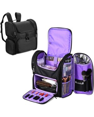 Byootique Portable Soft Sided Makeup Backpack Travel Barber Cosmetic Storage Organizer Travel - Black