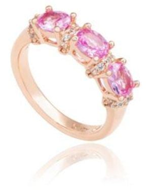 SUZY LEVIAN NEW YORK Suzy Levian Sterling Silver Three Stone Sapphire Created White Sapphire Half Band - Pink