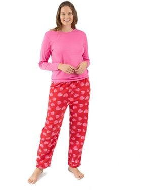 Leveret Matching Family Cotton Top And Fleece Pants Heart Pajamas - Red