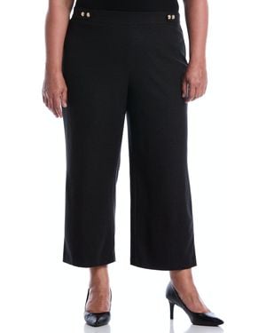 Rafaella Plus Size Button Tab Wide Leg Cropped Pull-on Pants - Black