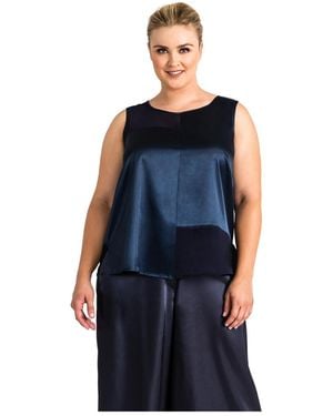 Standards & Practices Plus Size Sateen And Chiffon Sleeveless Shirt - Blue