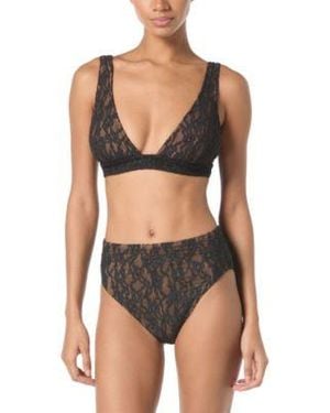 Michael Kors Michael Lace Tie Back Bikini Top Lace High Waist Bottoms - Black