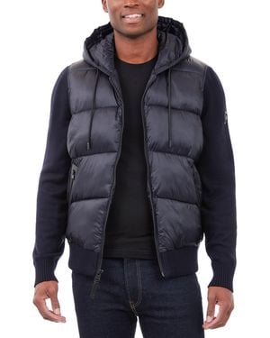 Michael Kors Mixed-media Hooded Zip Sweater Jacket - Blue