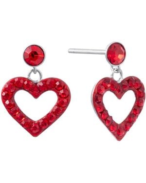 Macy's Crystal Pave Open Heart Dangle Earrings - Red