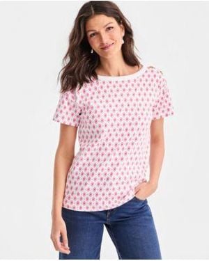 Style & Co. Style Co Printed Pima Cotton Boat Neck Top Macys Exclusive - Red