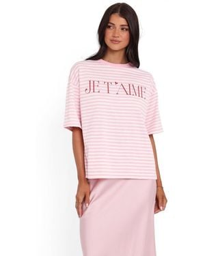 Petal & Pup Marly Je T'aime Stripe Relaxed-fit T-shirt - Pink