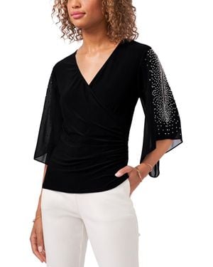 Msk Embellished Chiffon Sleeve Top - Black