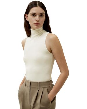 LILYSILK Minimalist Sleeveless Turtleneck Top - Natural