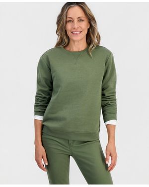 Style & Co. Petite Crewneck Long-sleeve Fleece Sweatshirt - Green