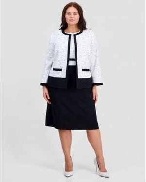 Kasper Plus Size Colorblocked Open Front Cardigan Sleeveless Mixed Media Sheath Dress - Blue