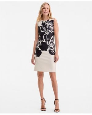 Anne Klein Scuba Placed-printed Sheath Dress - White