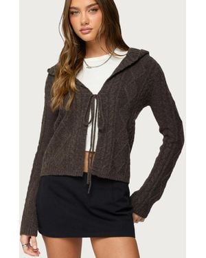Edikted Jayla Hooded Cable Knit Cardigan - Black