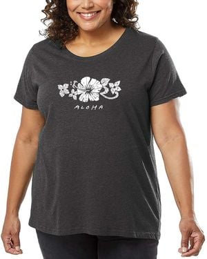 LA Pop Art Plus Size Aloha Word Art T-shirt - Gray