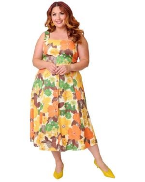 Unique Vintage Plus Size Picnic Perfect Midi Dress - White