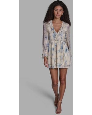 BCBGMAXAZRIA Ruffle Detail V-neck Mini Dress - Gray