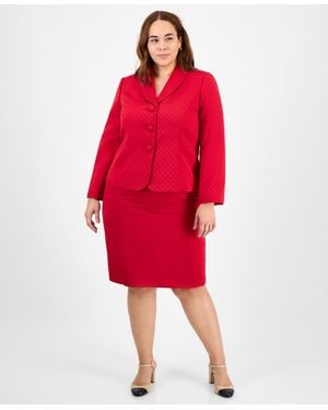 Le Suit Plus Size Shawl-collar Jacket & Pencil Skirt Suit Set - Red