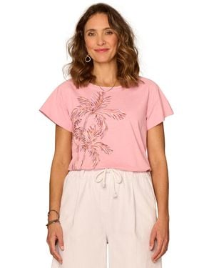 Democracy Petite Embroidered Crewneck Boyfriend T-shirt - Pink