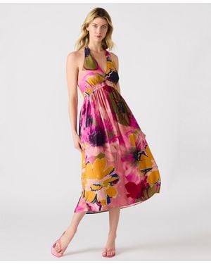 Steve Madden Piper Printed Halter Sleeveless Midi Dress - Red