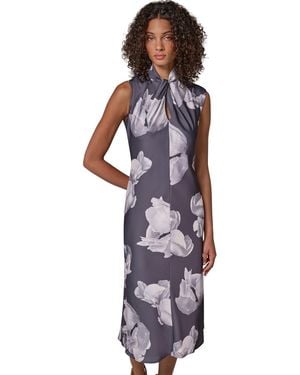 Donna Karan Floral-print Cap-sleeve Midi Dress - Purple