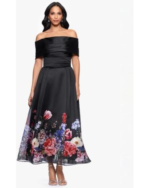 Betsy & Adam Off-the-shoulder Floral Print Dress - Blue