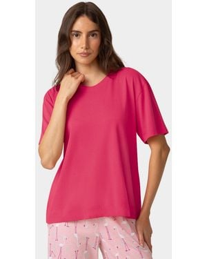 Hue Short-sleeve Cotton Candied Boxy Pajamas Top - Red