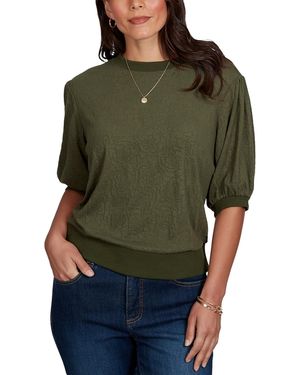 Ruby Rd. Petite Rosette Textured Knit Top - Green