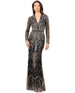 Lara Mandarin V-neck Gown - Black
