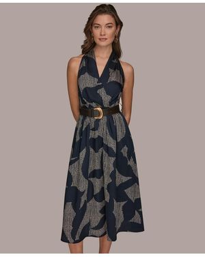 Donna Karan Donna Karan Petite Sleeveless Halter Neck A-line Midi Dress in  Blue | Lyst