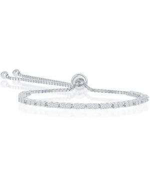 Simona Sterling 2mm Birthstone Cz Tennis Adjustable Bolo Bracelet - White