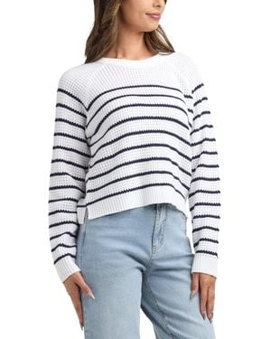 Bcx Resort Spring Stripe Crew Neck Sweater - White