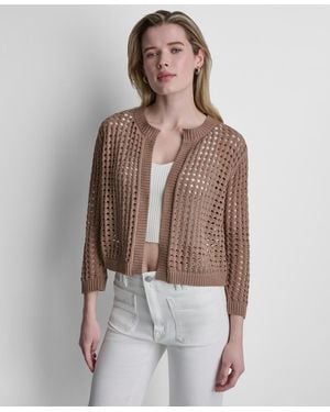 DKNY Open-stitch Drop-shoulder Cardigan Sweater - Brown