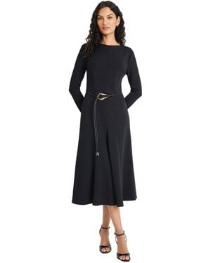 Maggy London Tie Belt Long Sleeve Midi Dress - Black