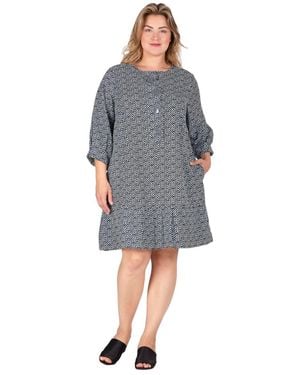 Standards & Practices Plus Size Pullover 3/4 Sleeve Flounce Pleated Midi Hem Dress - Blue