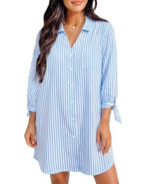 CUPSHE Sailor's Cut Striped Cover-up Mini Beach Dress - Blue