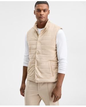 Alfani Faux Suede Quilted Vest - Natural