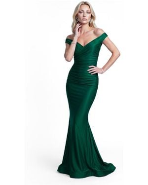 Jessica Angel Ruched Off-the-shoulder Mermaid Gown - Green