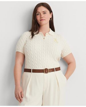 Ralph Lauren Plus Size Cable-knit Polo Shirt - Natural