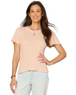 Democracy Flounce Short-sleeve Crochet Top - White